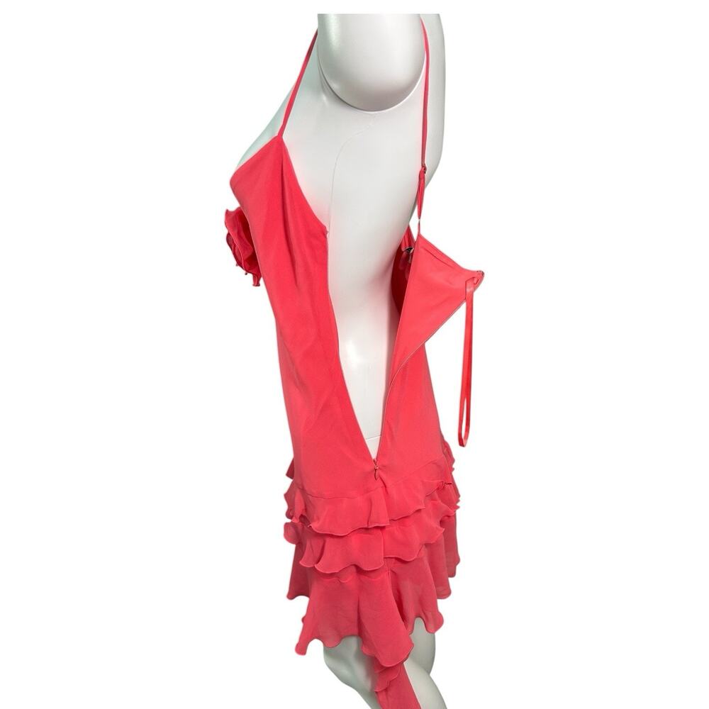 NWT Gianni Bini Sz 6 Y2K Pink Chiffon Ruffle Asymmetric Fairy Bias Cut Dress - Picture 7 of 11